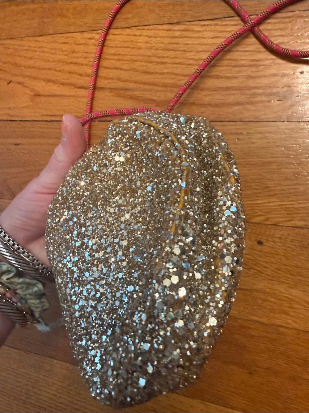 Crewcuts Glitter Emoji Crossbody Bag in Gold with Pink Strap